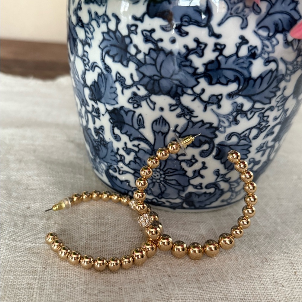 Lilly Pulitzer Gold Earrings with Large Hoops and Shiny Beads